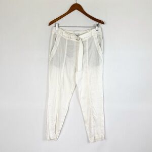 Vince Linen‎ Blend Tapered Belted Trouser Pant Lightweight Size 8 White